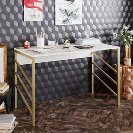 Hanah Home Mesa de estudio Tuna - Gold Dorado y Blanco